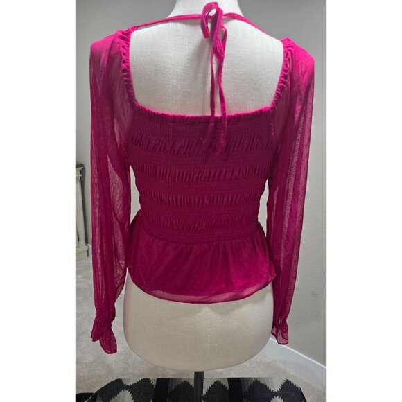 LC Lauren Conrad Womens Hot Pink Square Neck Smocked Maxi Skirt and With Ruffle - Picture 9 of 9